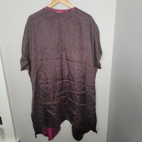 Vintage 90's Long Kimono Tienda Ho Rayon Pink Purple open front Duster One Size - Picture 4 of 4